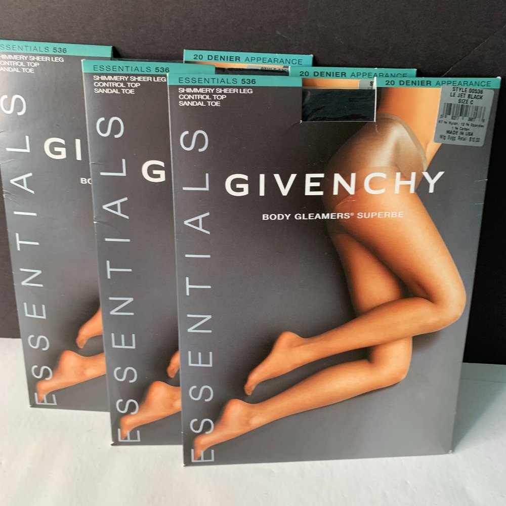 GIVENCHY ESSENTIALS BODY GLEAMERS 6 PANTYHOSES BLACK & CREAM COLORS SIZE C NWT